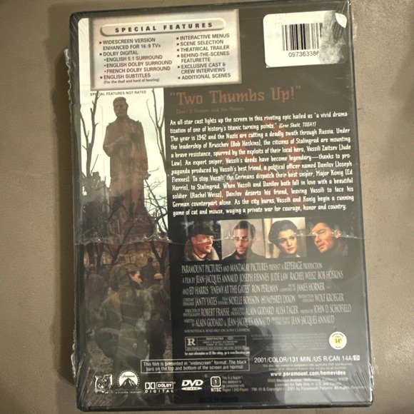 Enemy At the Gates DVD New Sealed - Picture 2 of 2